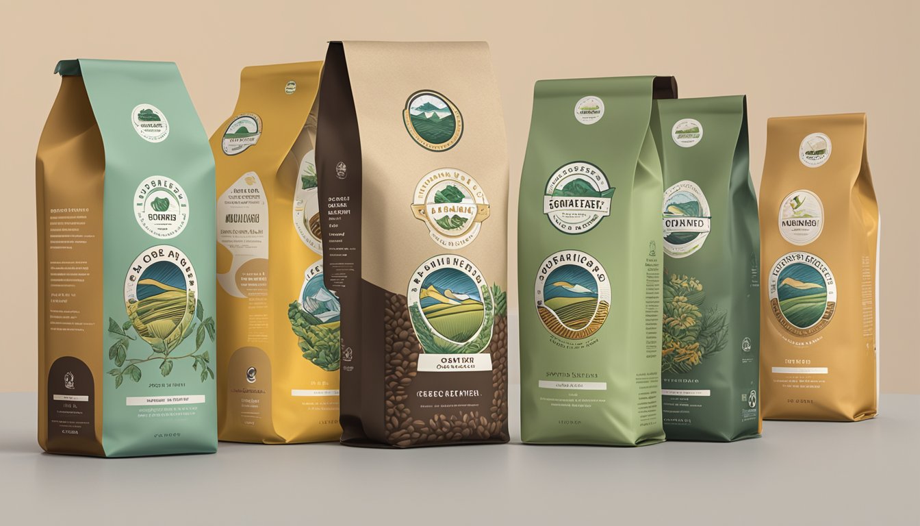 A group of five coffee roasters in Texas display their organic certification labels prominently on their packaging