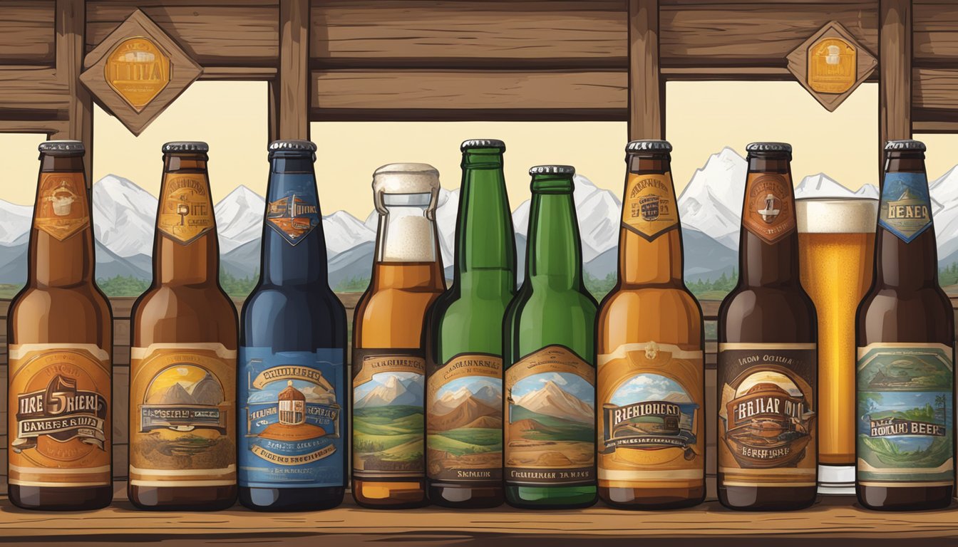 A rustic brewery scene with 5 distinct Texan beer labels on display