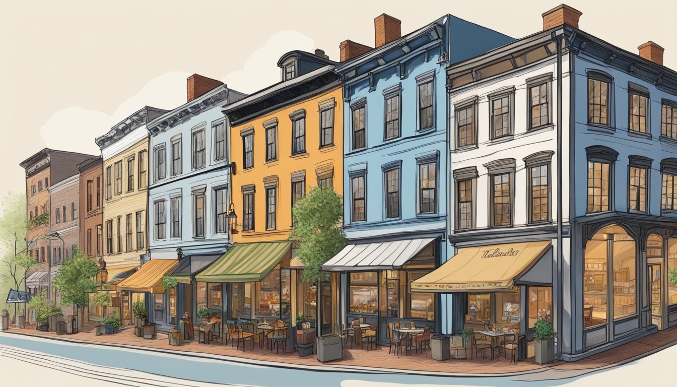 A bustling street in Georgetown lined with 10 historic restaurants, each exuding its own unique charm and flavors