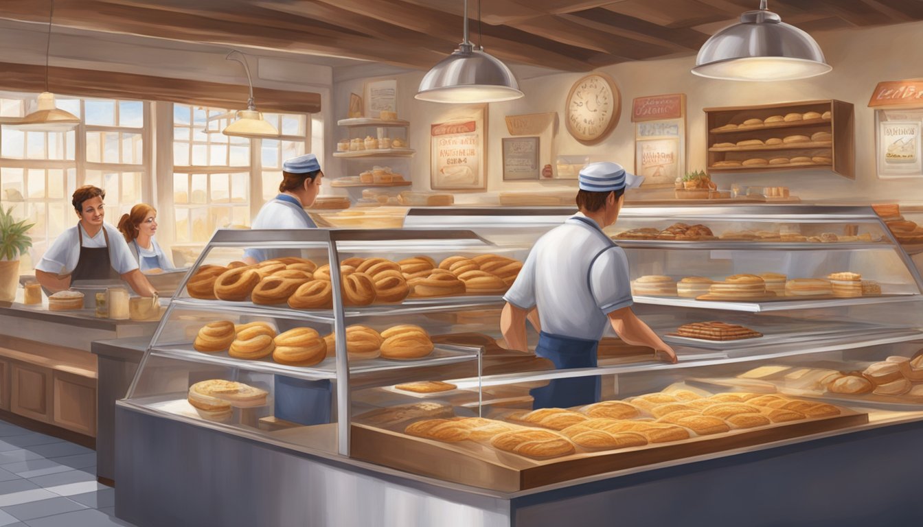 The bustling bakery is adorned with patriotic decor, as customers enjoy a variety of sweet treats. The aroma of freshly baked goods fills the air, creating a warm and inviting atmosphere