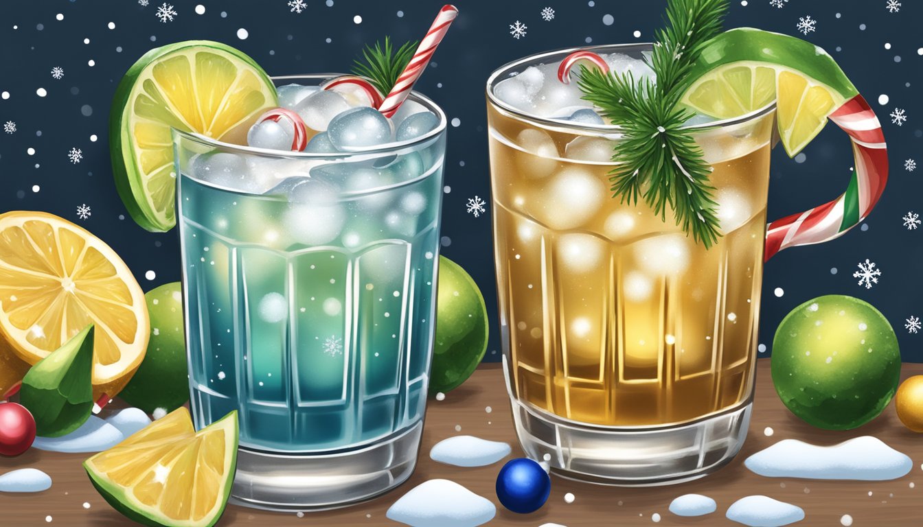 A festive Texas Mule cocktail with holiday decorations and a hint of snow