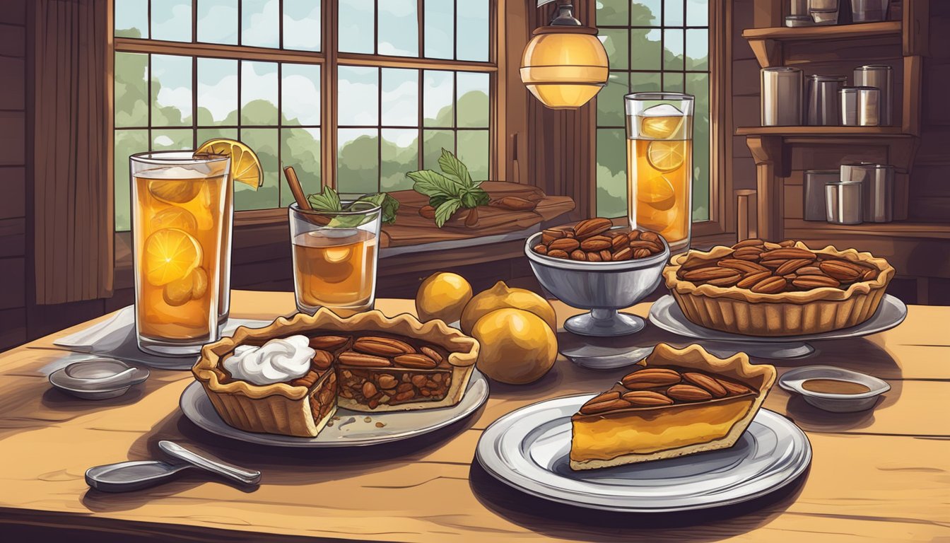 A festive Texan table with a pecan pie and old fashioned cocktails