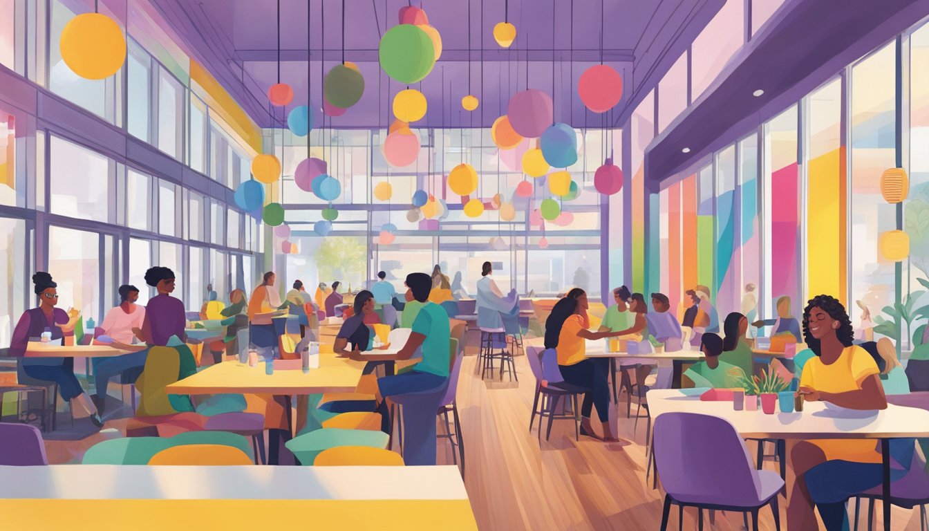 A vibrant and inclusive atmosphere at Cafeteria 15L in Houston, Texas, showcasing LGBTQ-owned businesses