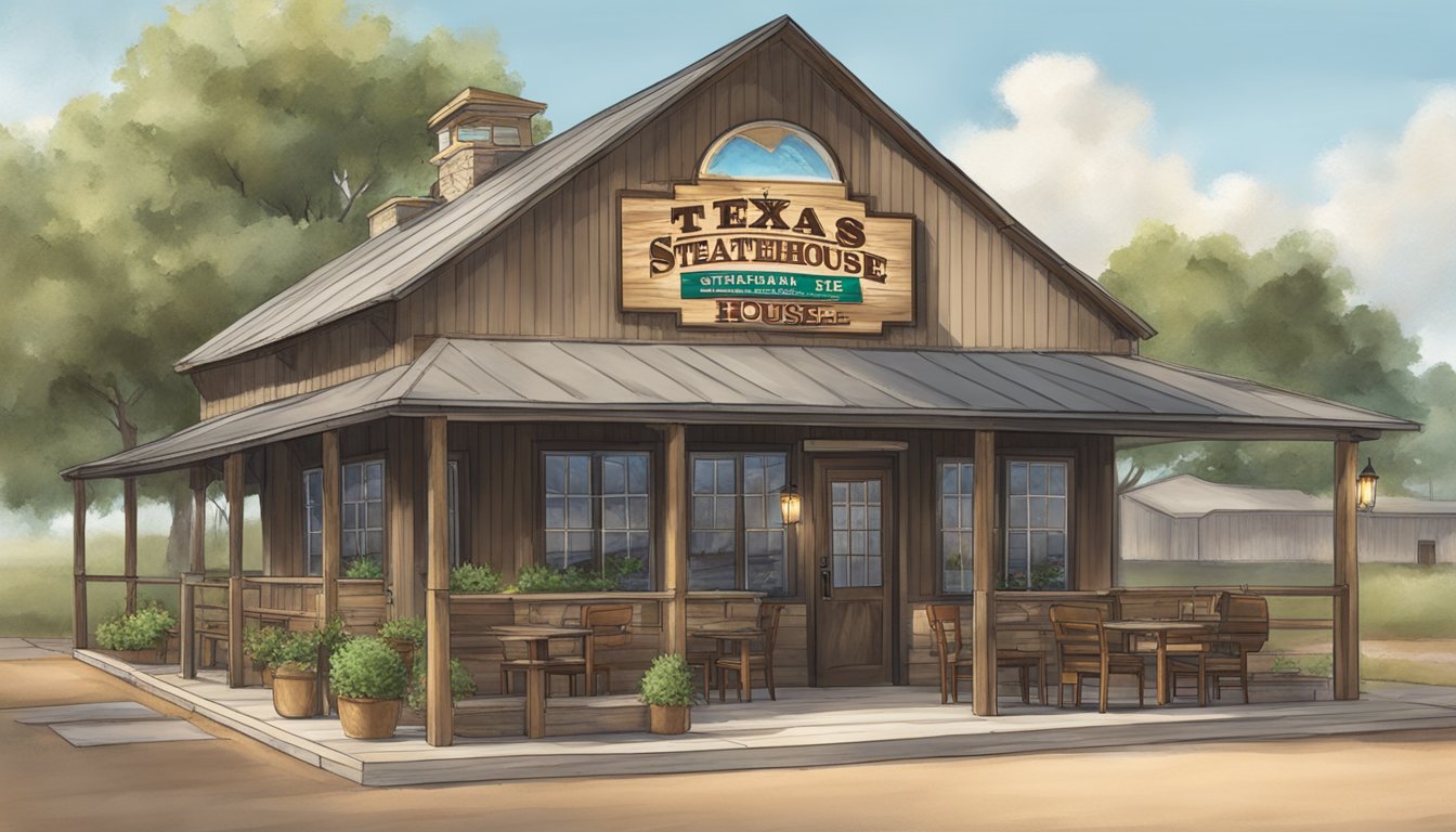 A rustic Texas steakhouse with a welcoming atmosphere and a sign displaying "Saltgrass Steak House, Pearland" in front