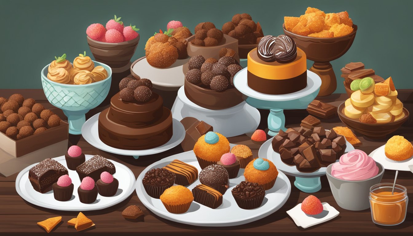 A Texan dessert table with chili chocolate truffles, surrounded by spicy sweets and desserts