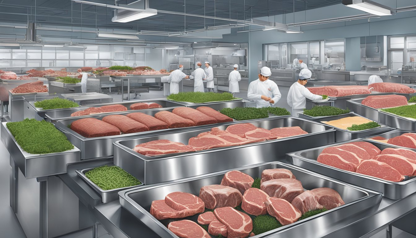 The bustling Rosenthal Meat Science & Technology Center showcases a variety of butchered meats, including grass-fed beef, in San Antonio