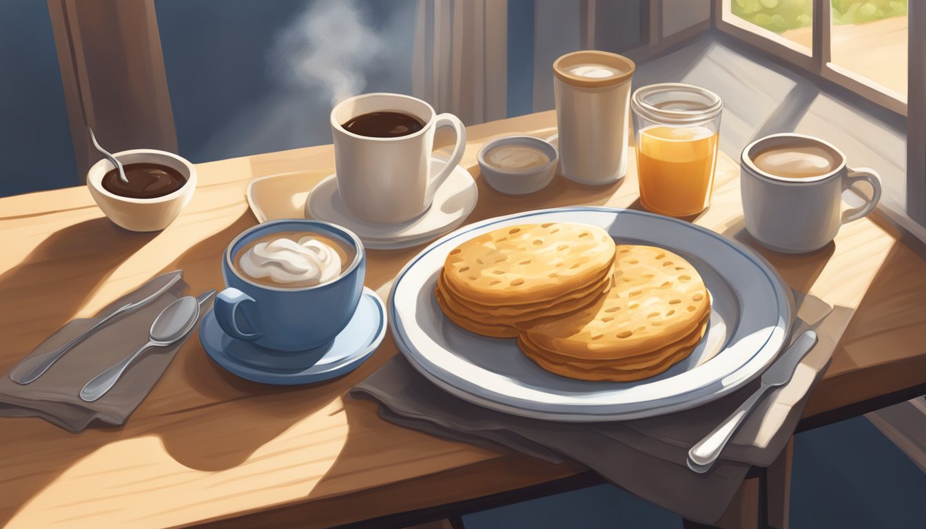 A cozy café nestled in a Texas town, serving up a steaming plate of biscuits and gravy as the morning sun filters through the window