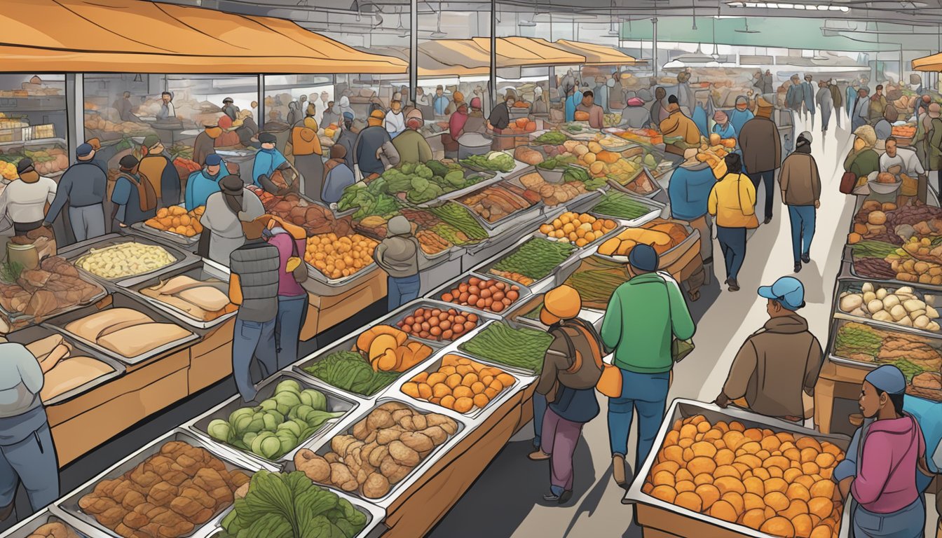 A bustling Central Market with 8 pre-ordered Thanksgiving dinners on display