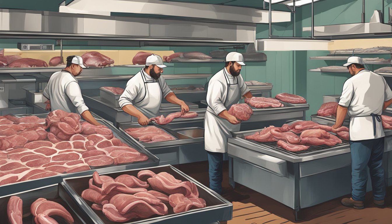 Butchers prepare farm fresh offals at Hamilton Meat Shop in the lone star state