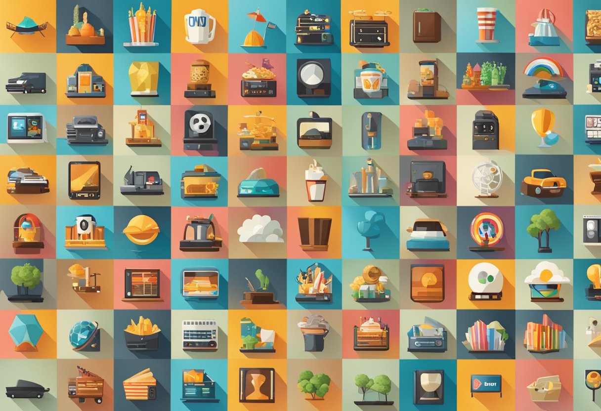 A colorful array of movie and TV show icons arranged in a grid, representing a wide range of genres and cultures