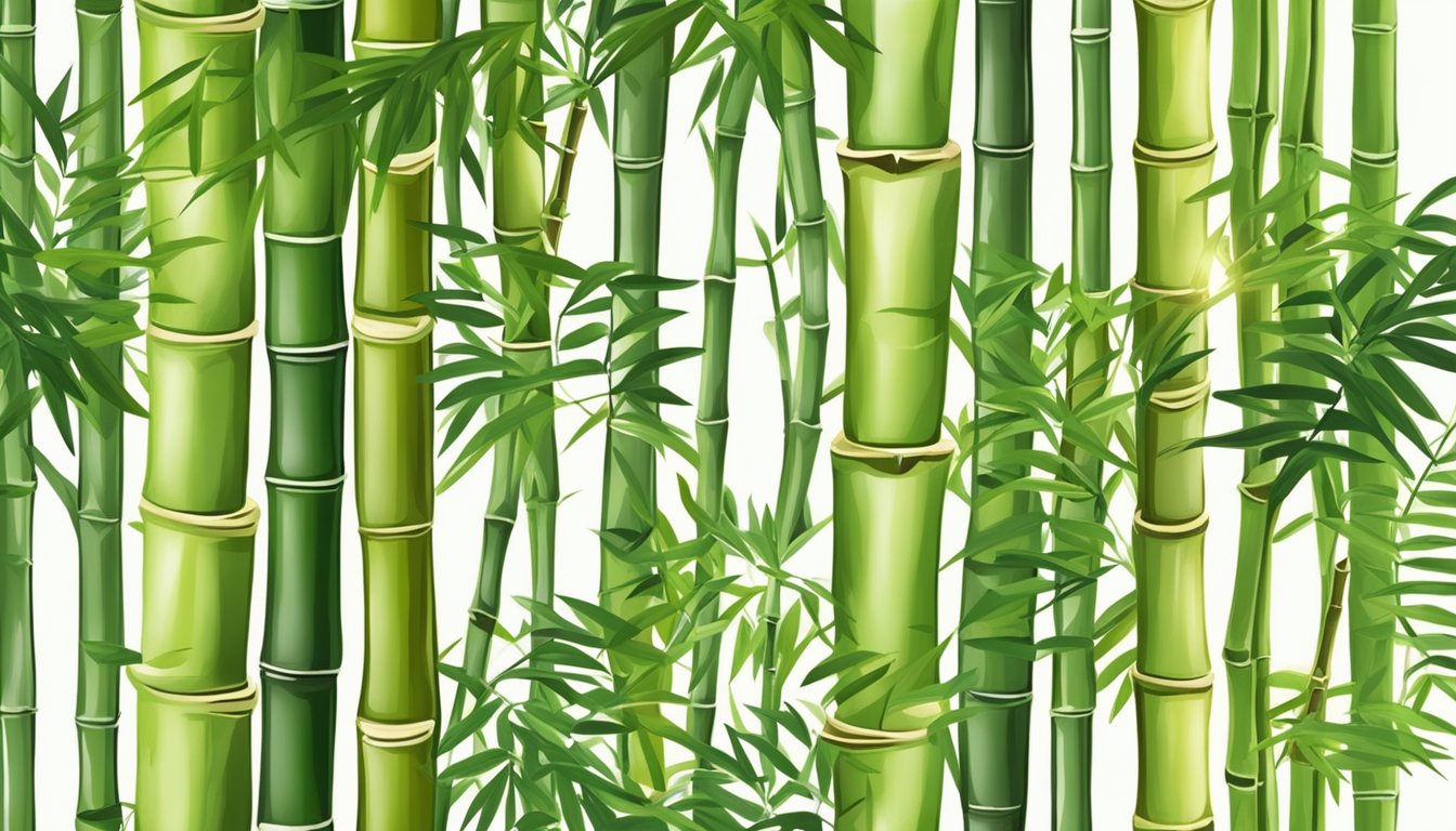 Bamboo worms crawling on a bamboo shoot, surrounded by lush green leaves and sunlight filtering through the trees