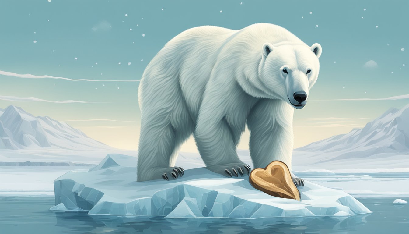 A polar bear tearing into a raw seal heart on an icy tundra