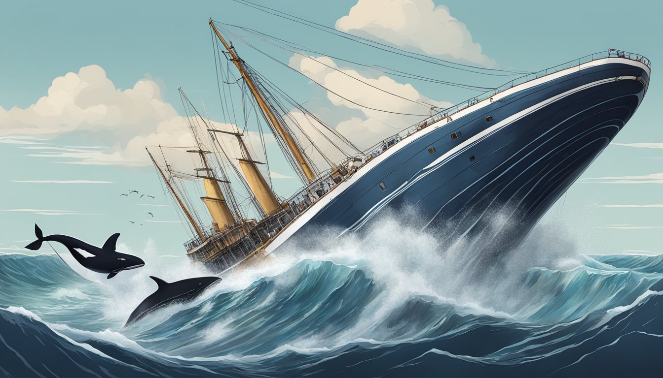 A modern whaling ship hunting a whale in choppy seas