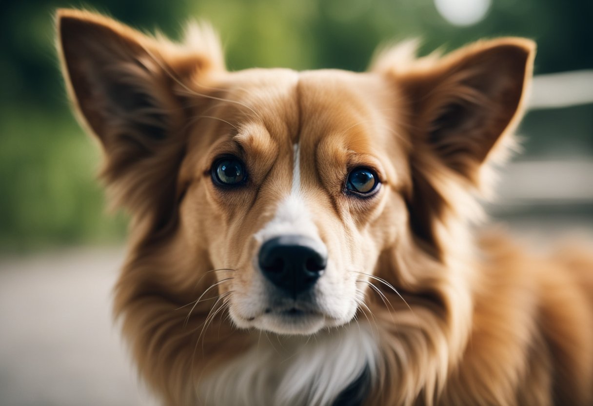 Um cachorro com orelhas caídas e costas corcundas, evitando movimento. Um gato com pupilas dilatadas, lambendo ou mordendo uma área específica.