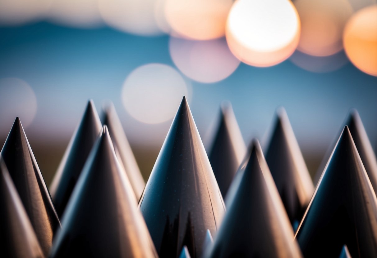 A group of sharp, pointed spikes arranged in a dynamic and agile formation