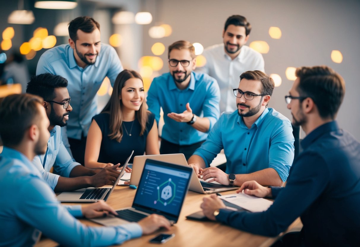 A team of developers brainstorming solutions for managing spikes in a scrum agile framework