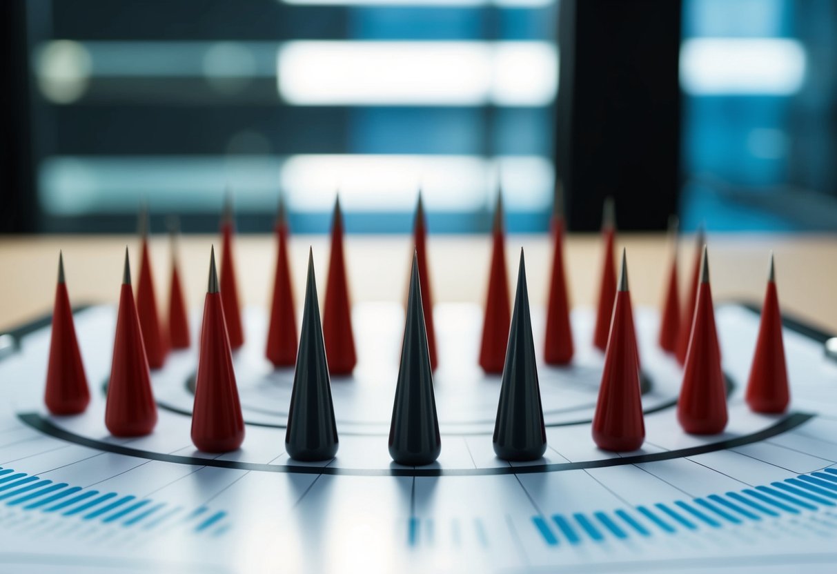 A group of sharp spikes arranged strategically on a chart, symbolizing risk management and discovery in agile development