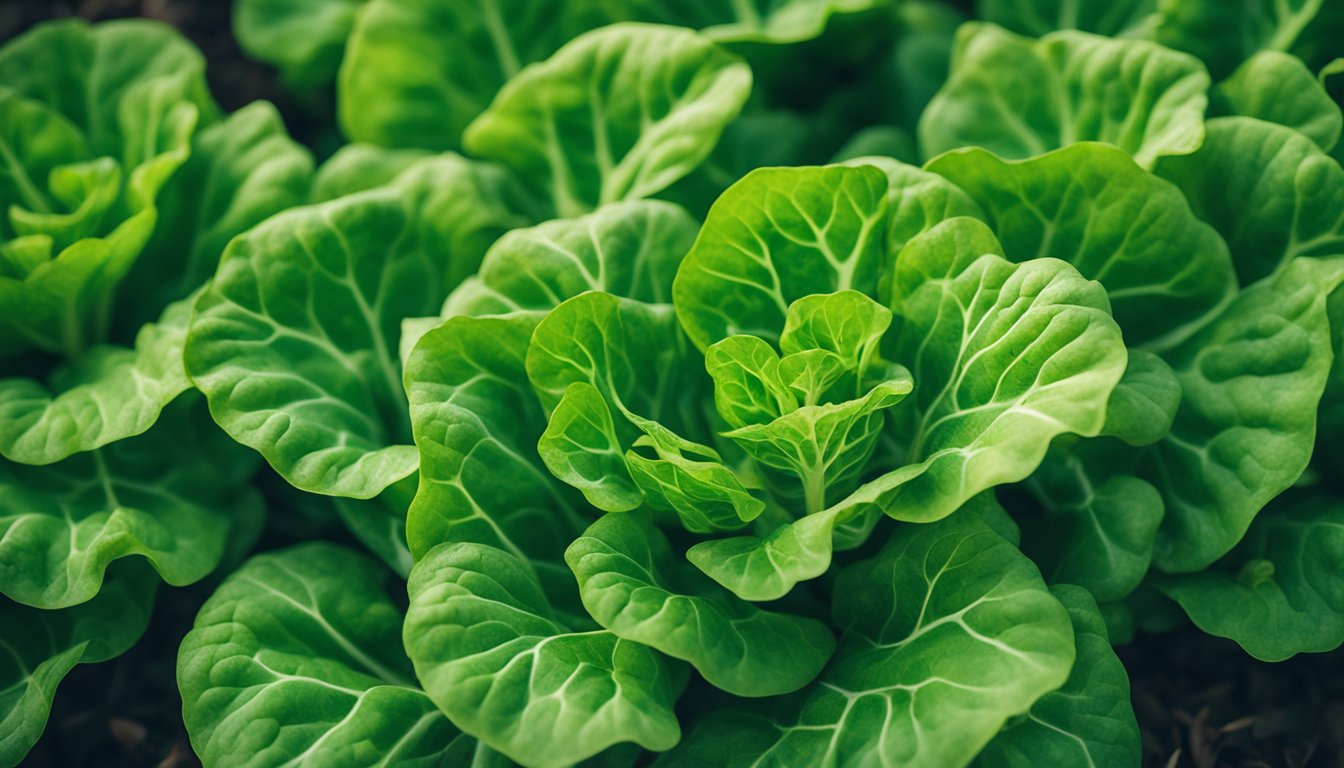 A close-up of lush, bright green Buttercrunch lettuce leaves, with a slightly crinkled texture, showcasing its tender, sweet leaves