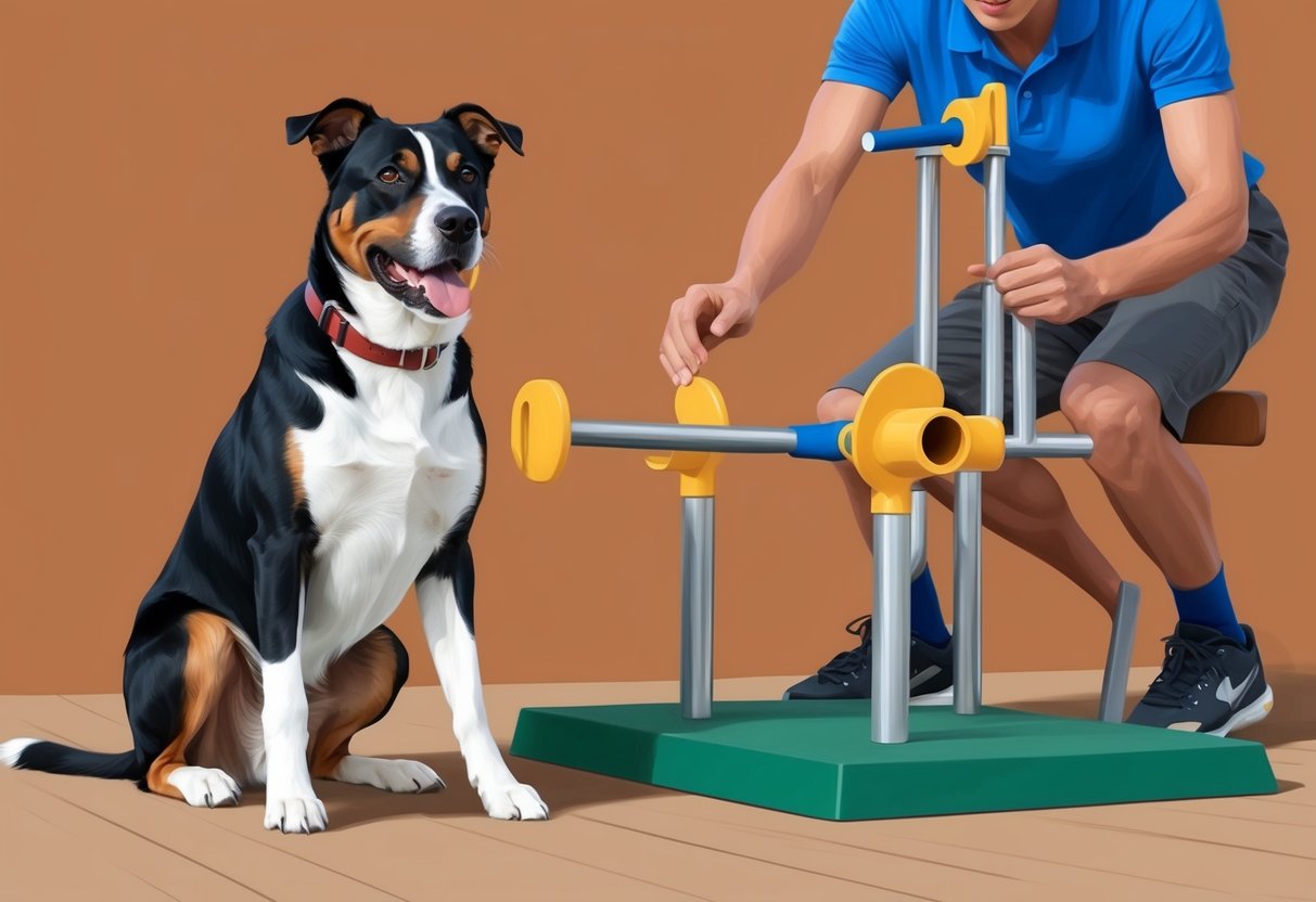 A Barbado da Terceira dog sits attentively during a training session, eagerly responding to commands with a focused expression