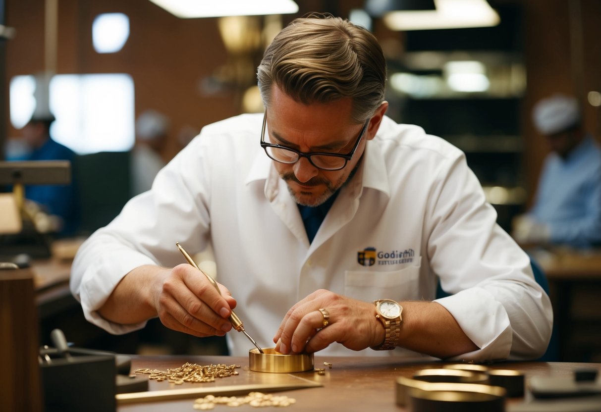 A goldsmith carefully selects and molds precious metals into custom jewelry