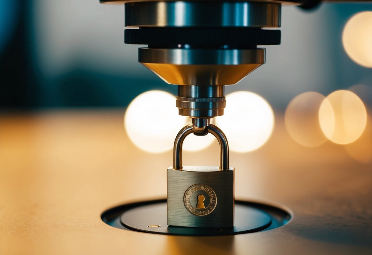 A machine engraves a personalized lock pendant