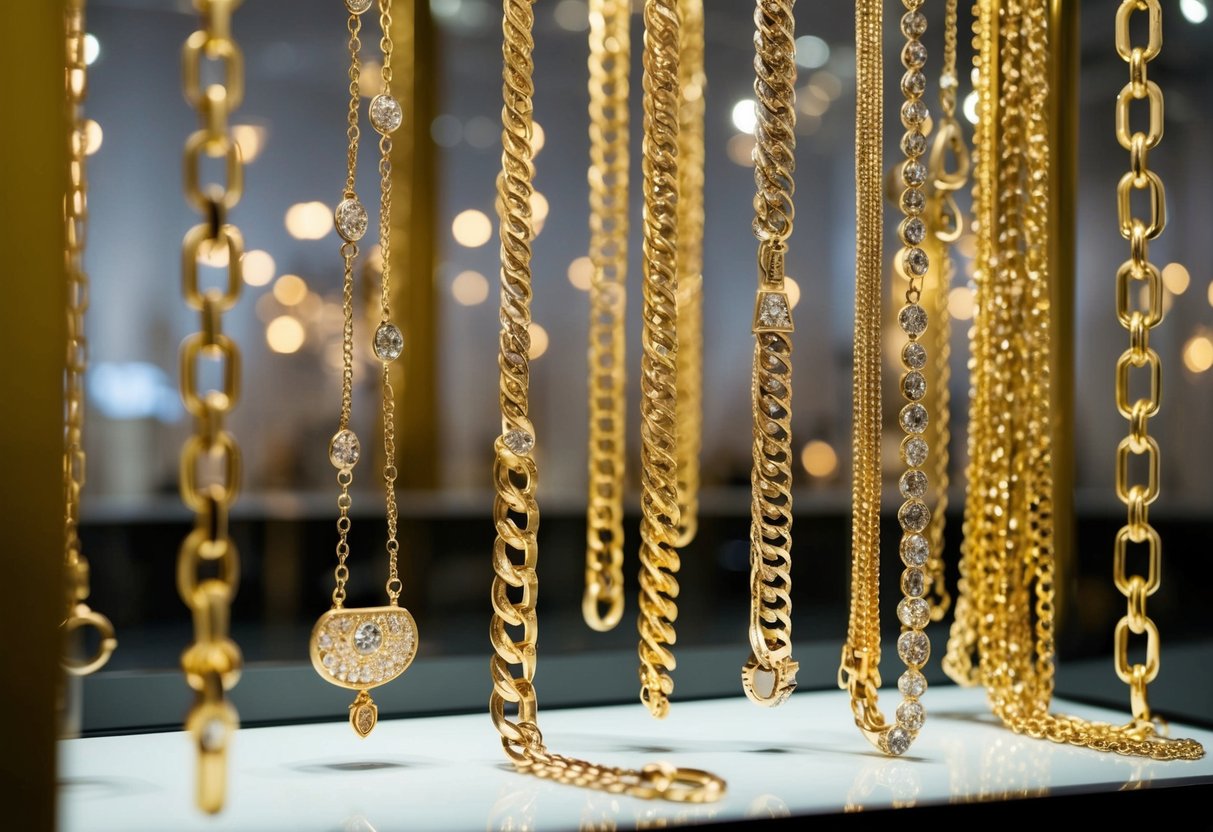 A display of custom gold chains through the ages, from ancient civilizations to modern fashion trends, showcasing the evolution of this iconic accessory