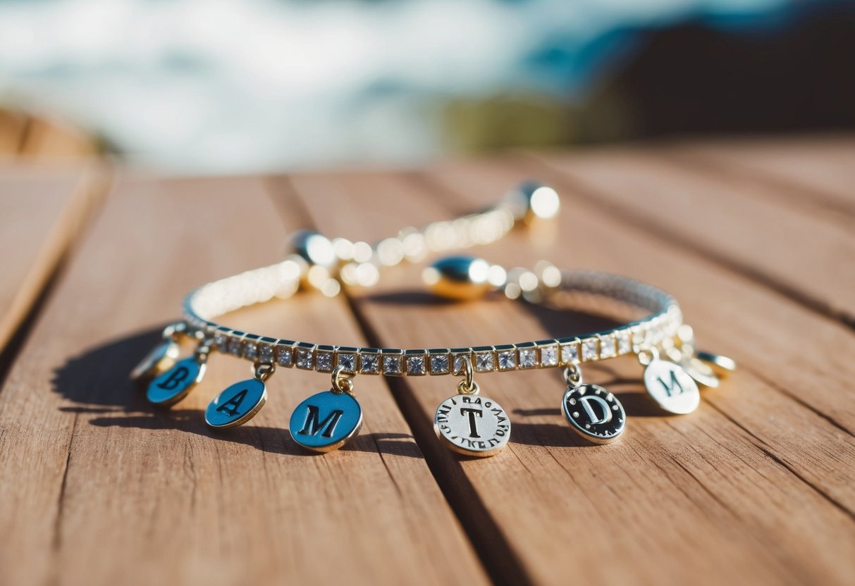 A delicate anklet adorned with personalized charms, sparkling in the sunlight