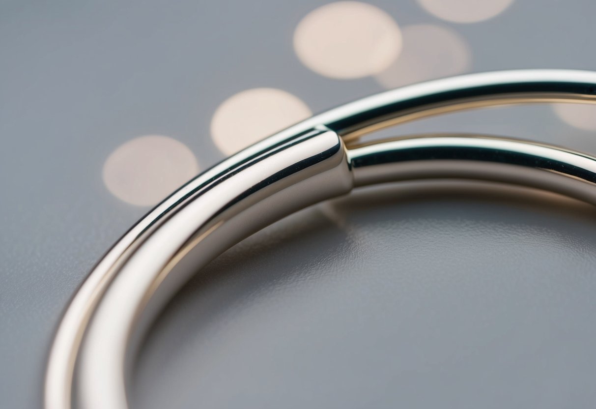 A close-up of silver hoop earrings, showcasing intricate craftsmanship and smooth, polished material