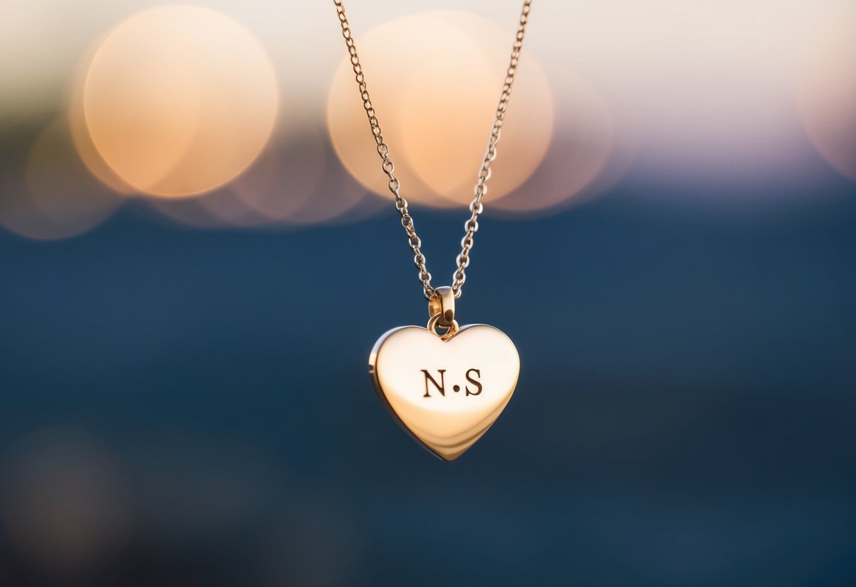 A delicate custom necklace with a heart-shaped pendant, personalized with the initials of the recipient, hanging from a slender chain