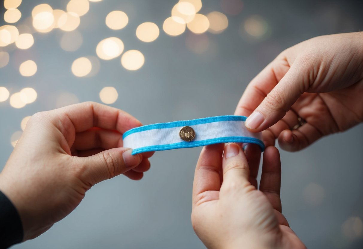 A baby bracelet being measured for size and tested for comfort