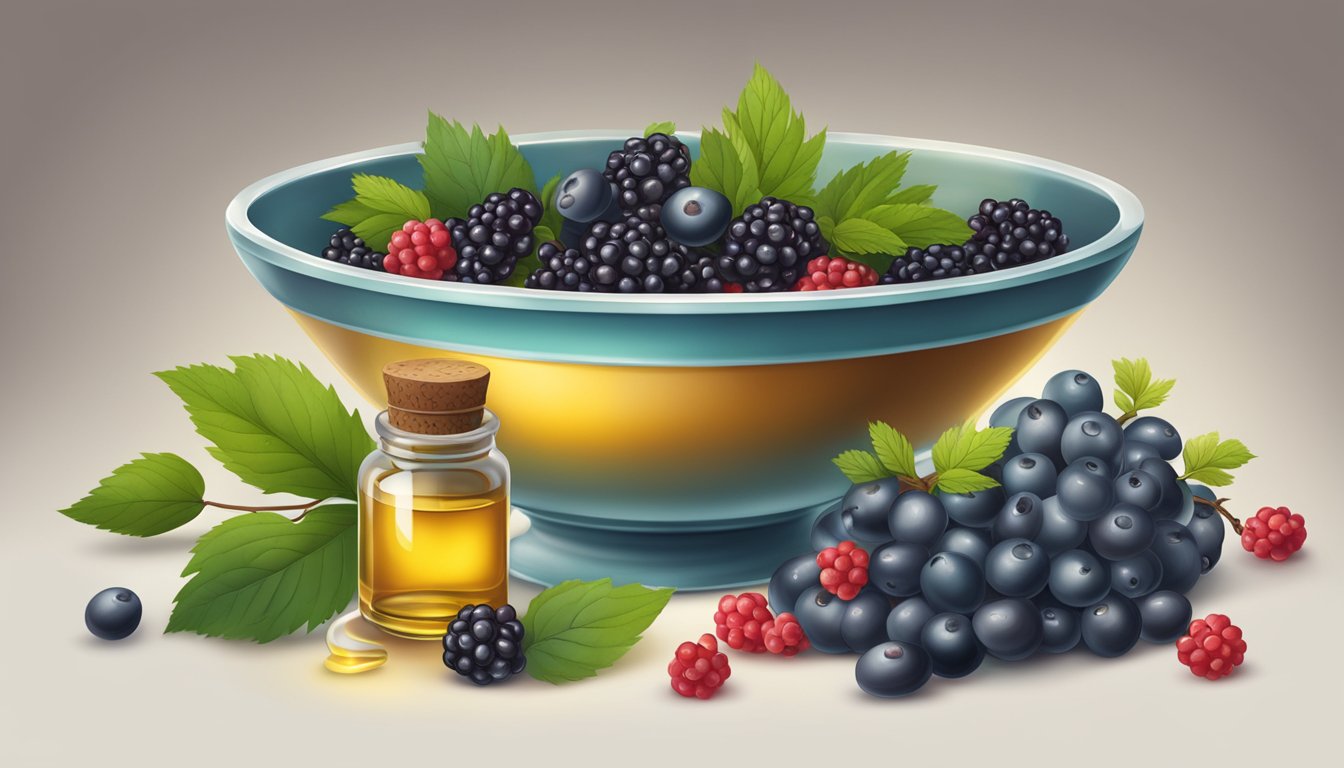 A bowl of akutaq surrounded by wild berries and seal oil