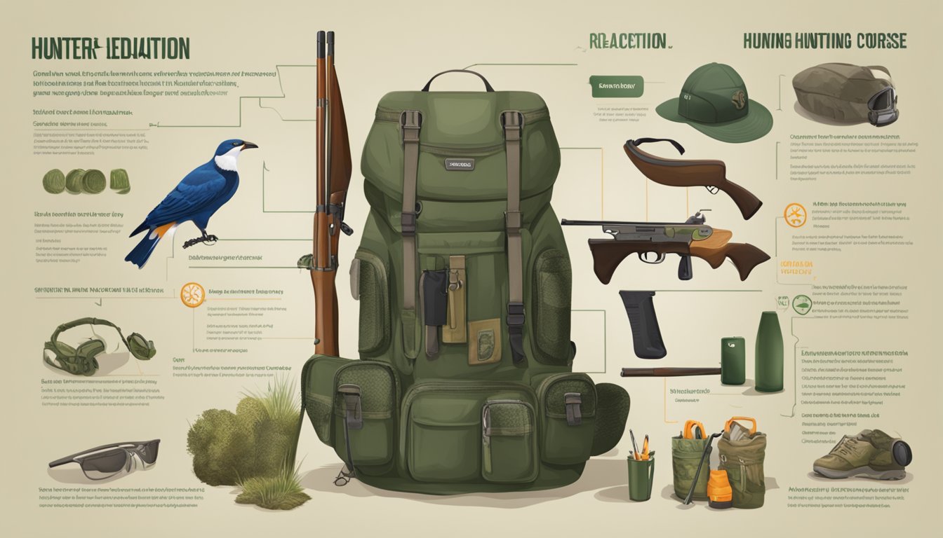 An online hunter education course with safety gear and responsible hunting practices displayed