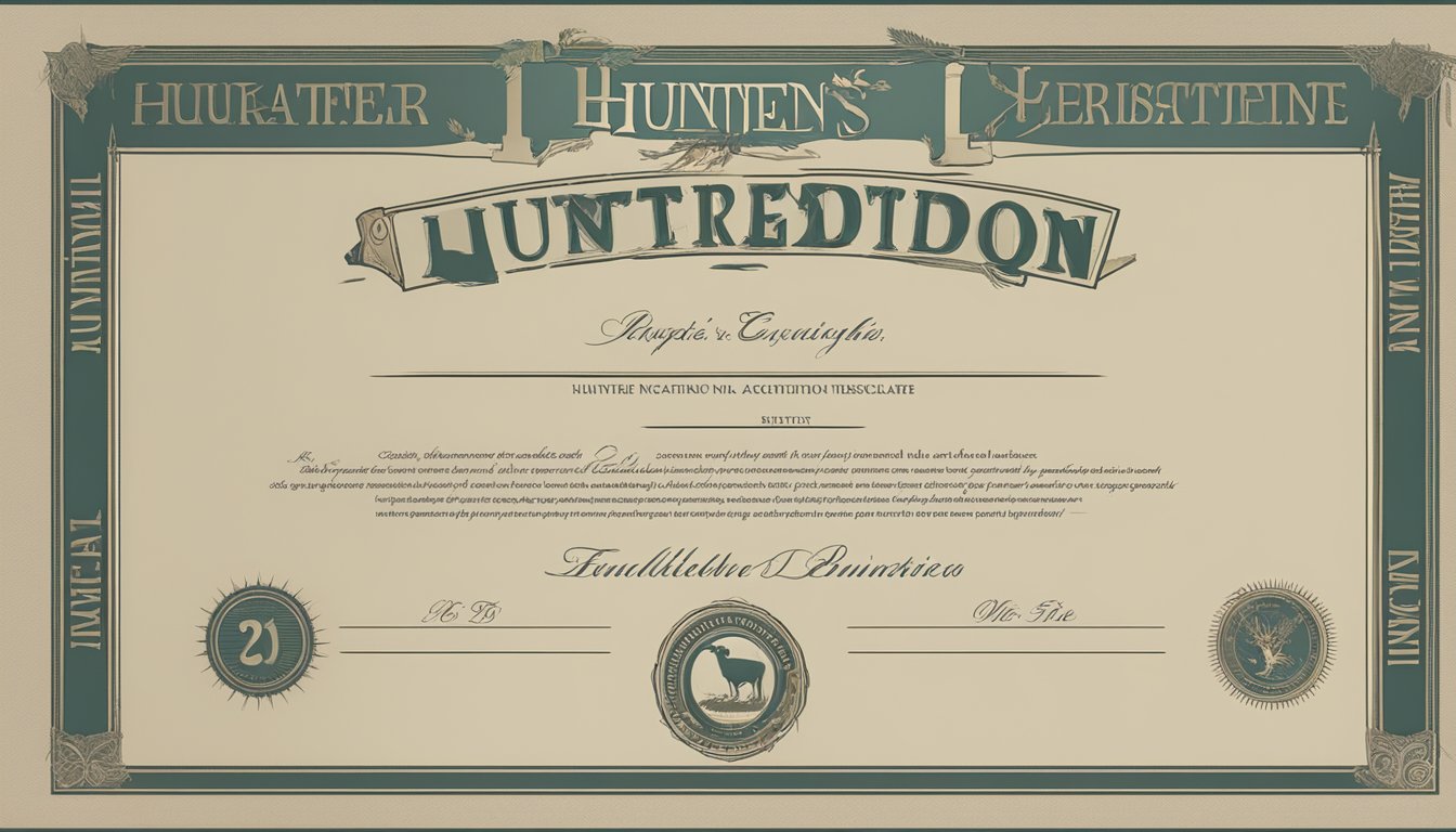 A hunter's education certificate displayed with a unique hunter education number