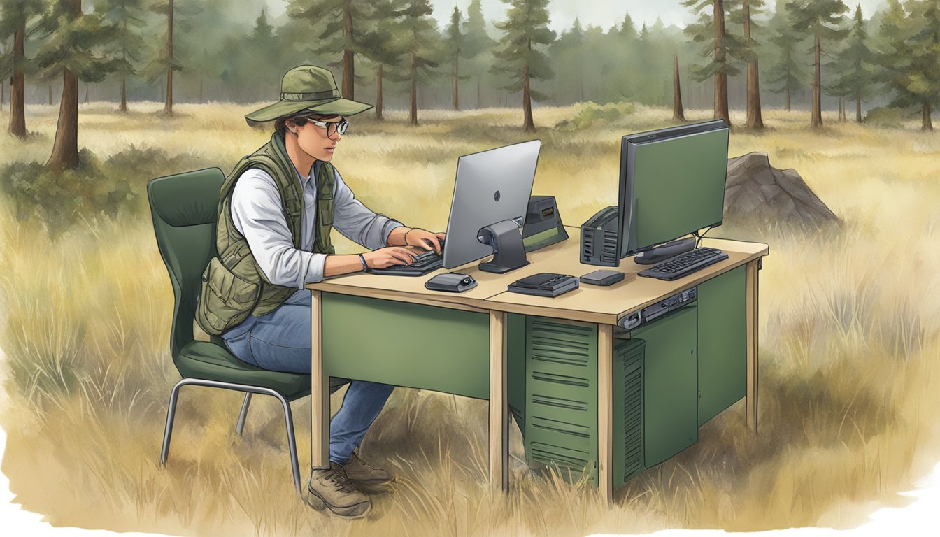 A person using a computer to complete a hunter education course