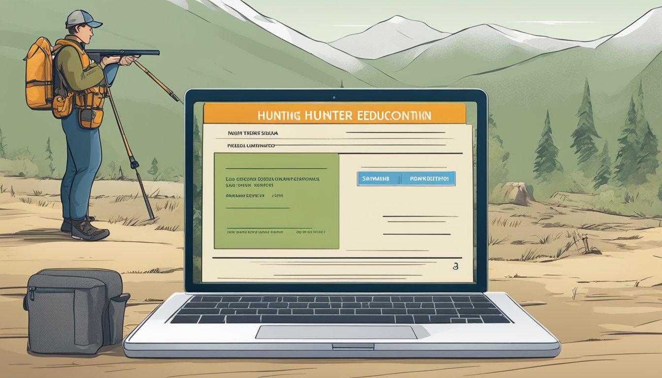 A person holding a hunting license and searching for their hunter education number on a government website