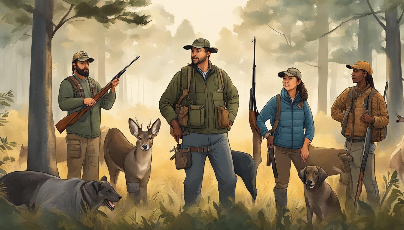 A group of diverse individuals engage in hunter education activities, demonstrating the impact of partnerships and advocacy in promoting safe and responsible hunting practices