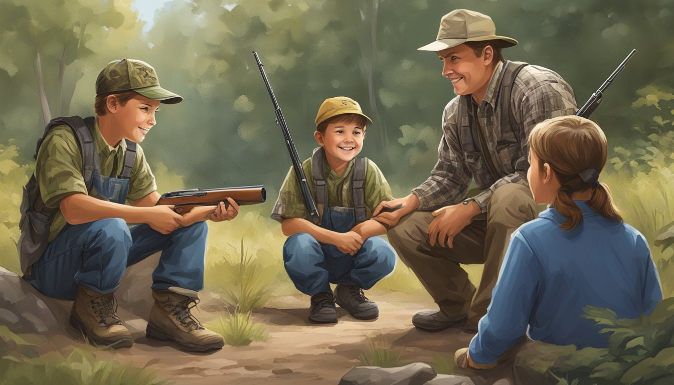 A hunter education instructor teaching a group of young students about state-specific age requirements