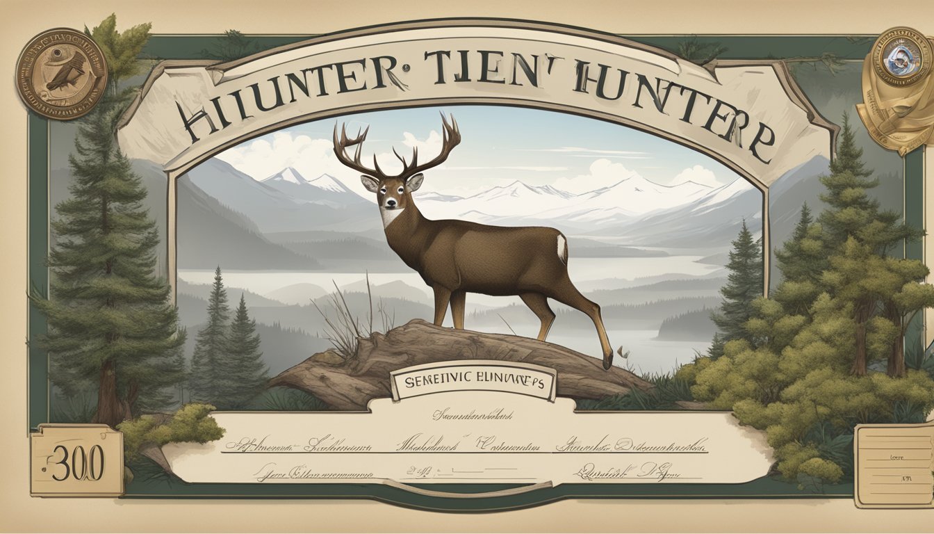 A hunter's education certificate with a unique state-specific number displayed prominently