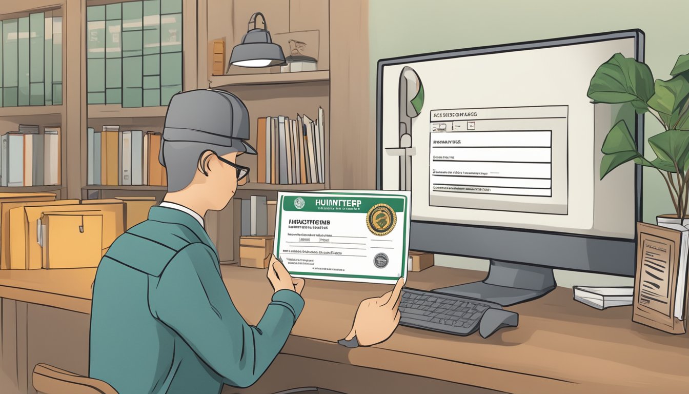 A person receiving a duplicate hunter education certificate card in the mail