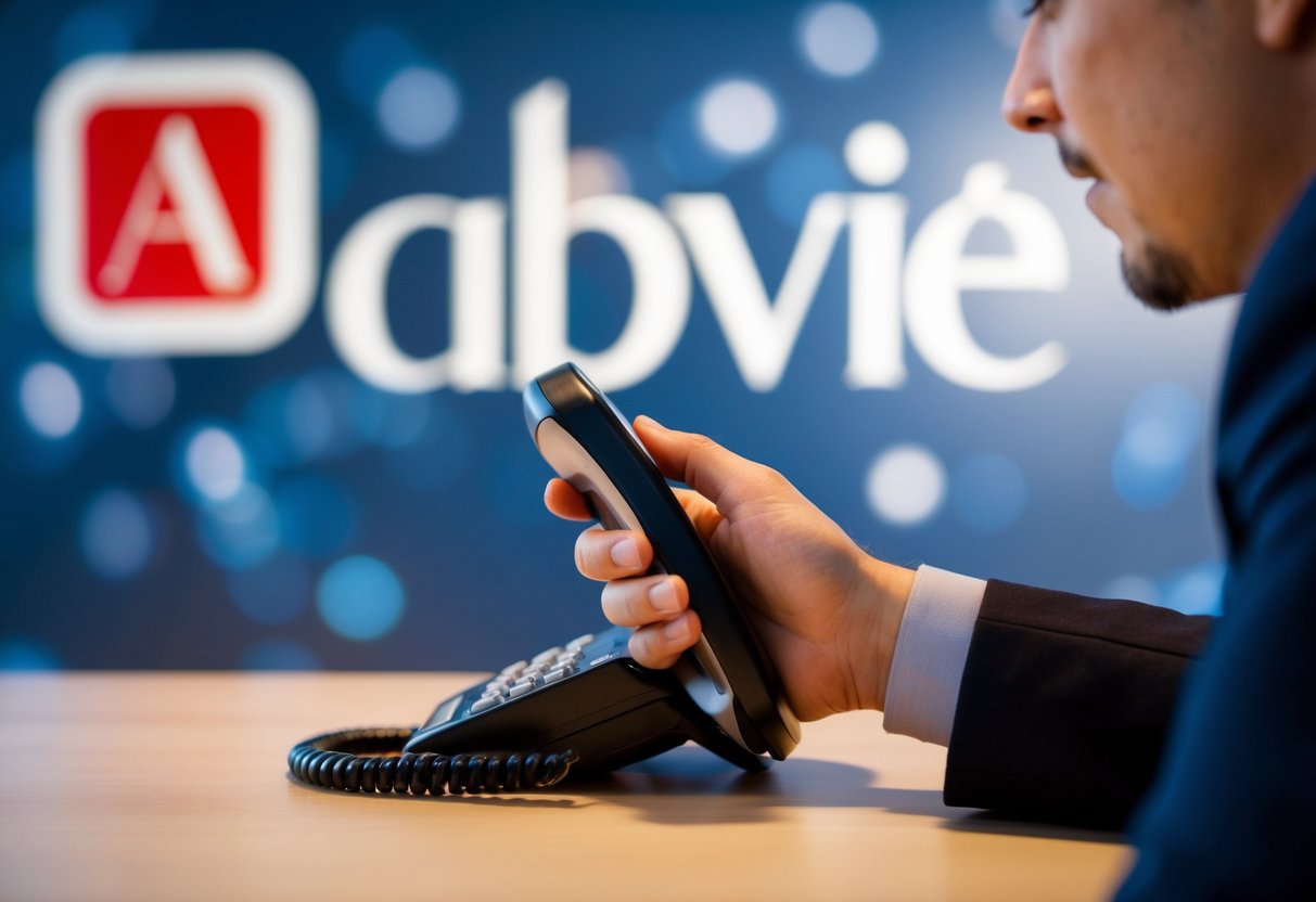 A person dialing a phone with the AbbVie logo in the background