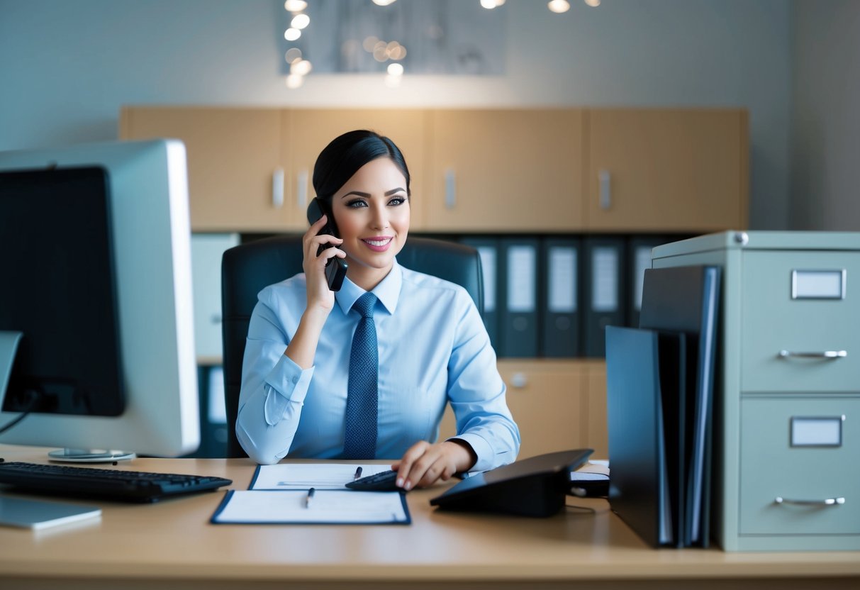 Air Canada Cargo Contact Phone Number A customer service representative at a desk, speaking on the phone while surrounded by filing cabinets and a computer