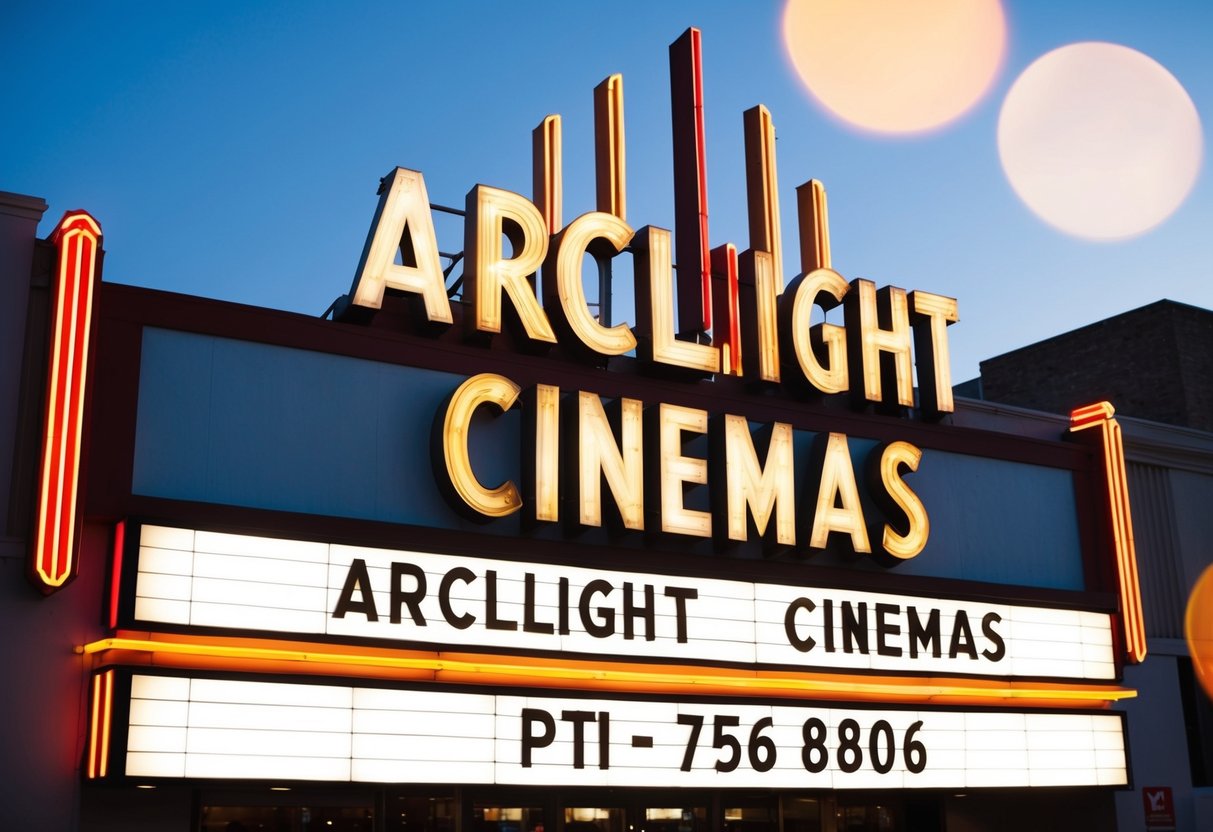 ArcLight Cinemas Contact Phone Number A brightly lit movie theater marquee with the words "ArcLight Cinemas" and a prominently displayed phone number