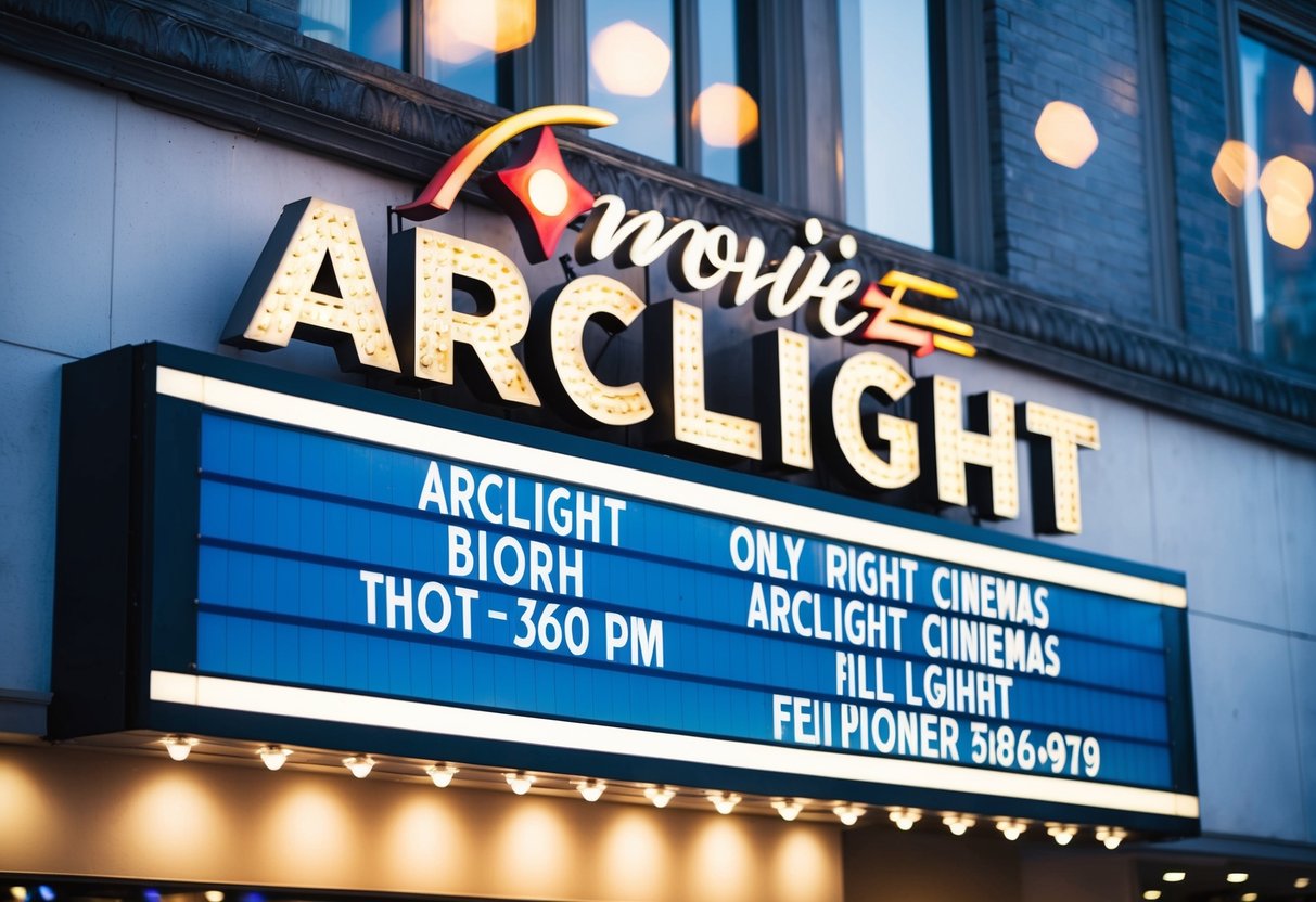 ArcLight Cinemas Contact Phone Number A movie theater marquee with the ArcLight Cinemas logo and contact information displayed prominently