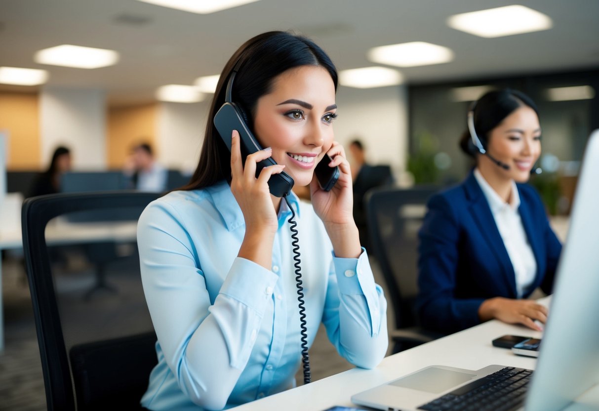 A customer service representative answering a phone call at a Medela contact center