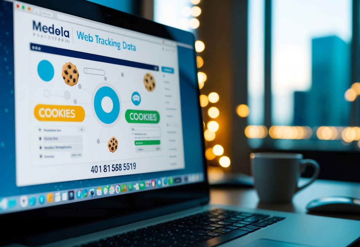 A computer screen displaying various types of cookies and web tracking data, with the Medela contact phone number visible