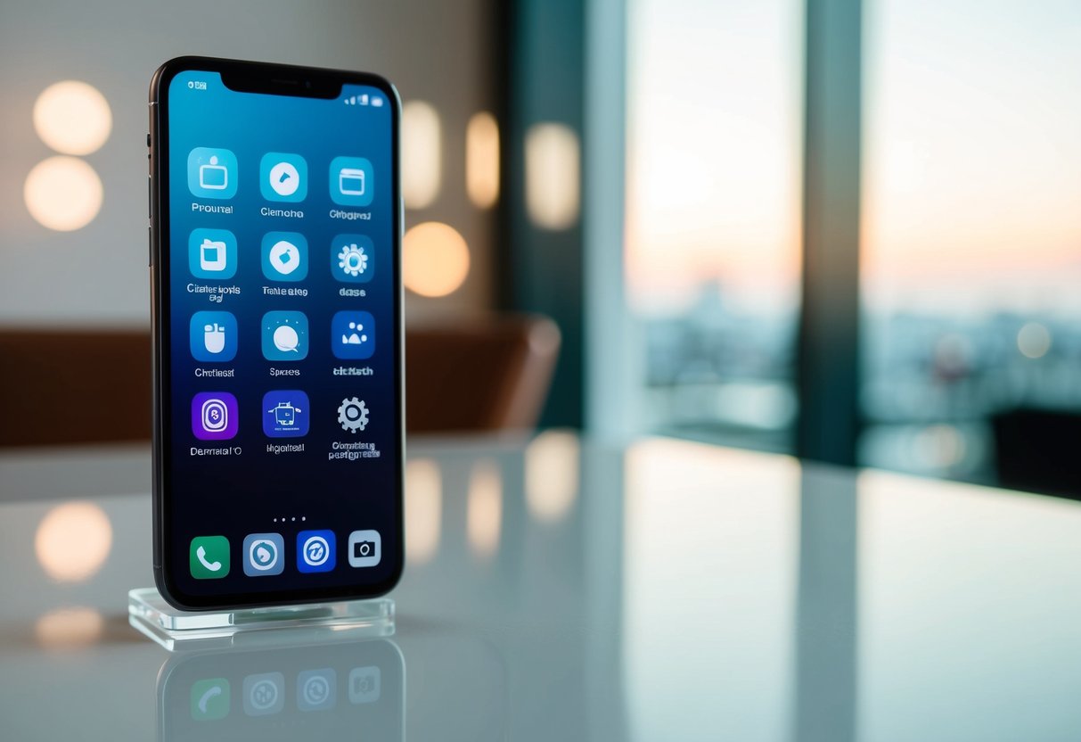 Sleeping Dogs Contact Phone Number A sleek smartphone with customizable features and upgrades displayed on a clean, modern surface