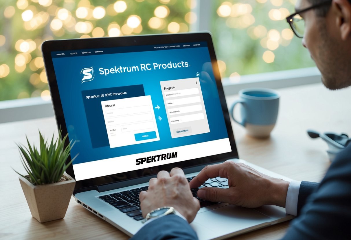 A person placing an order online, entering their contact information, and selecting a shipping method for Spektrum RC products