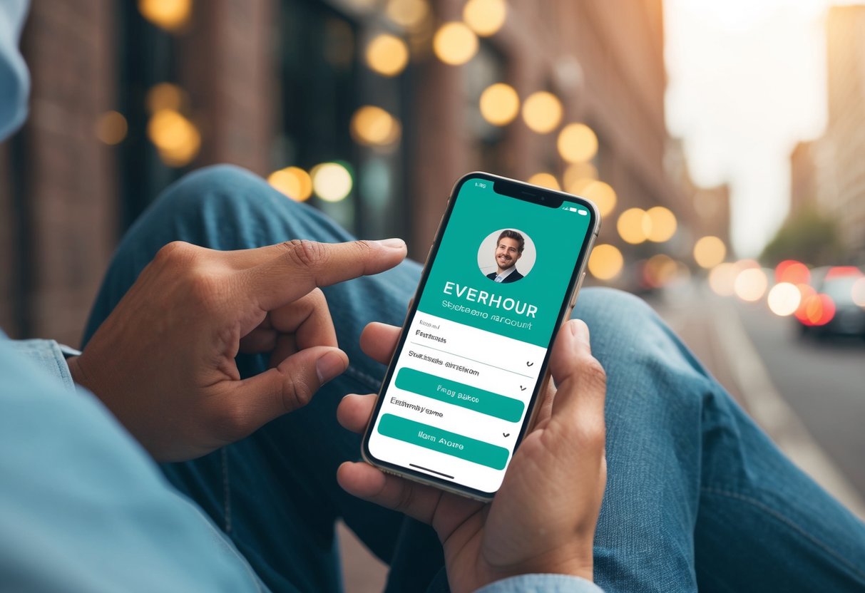Everhour Contact Phone Number A person using a phone to manage their Everhour subscription and account