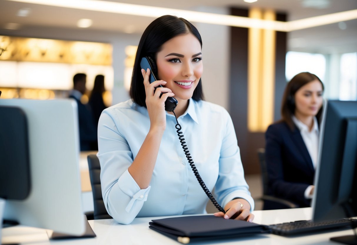 Louis Vuitton Contact Phone Number A customer service representative answering a phone call at a sleek and modern Louis Vuitton call center