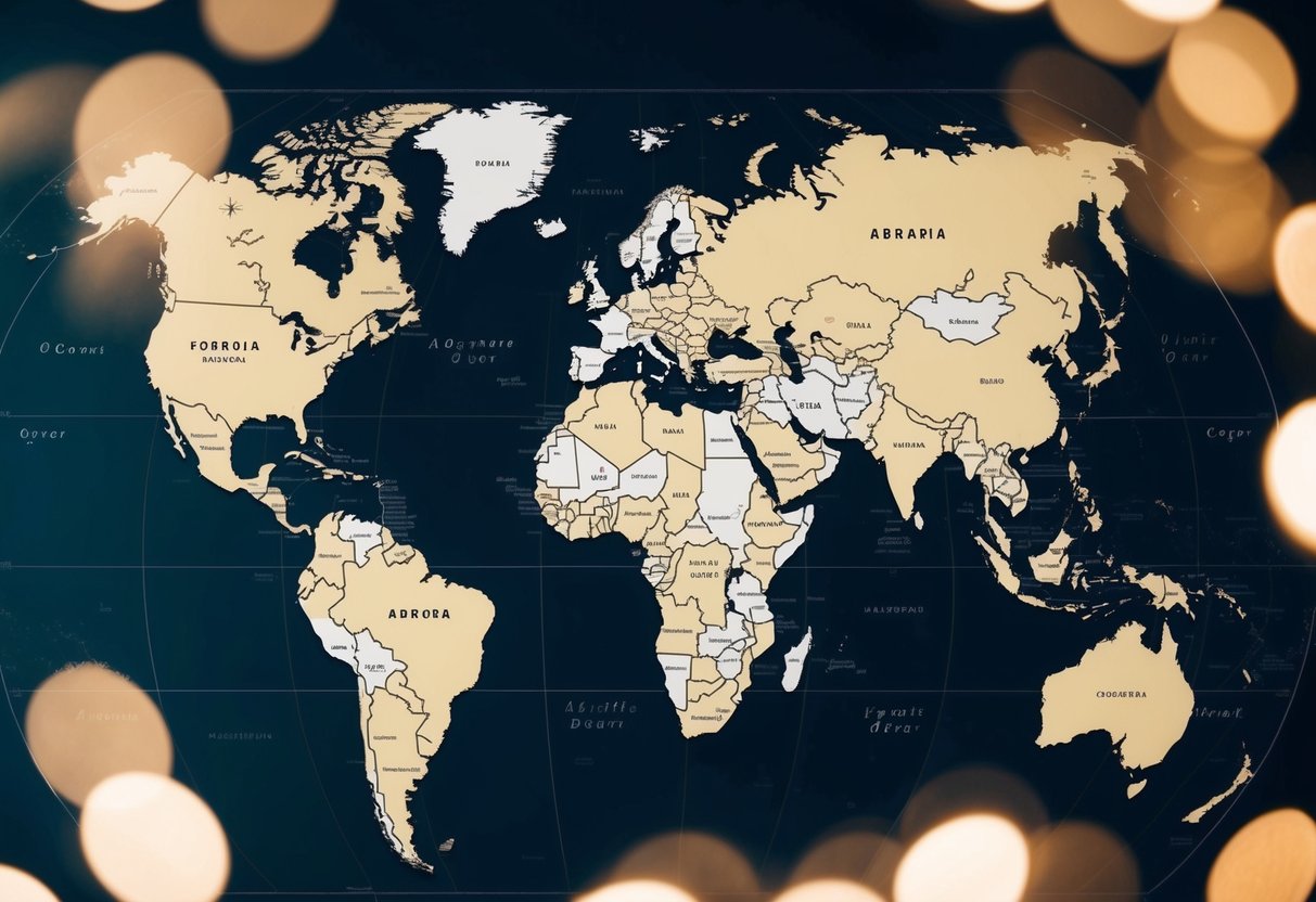 A map of the world with highlighted regions and corresponding phone symbols